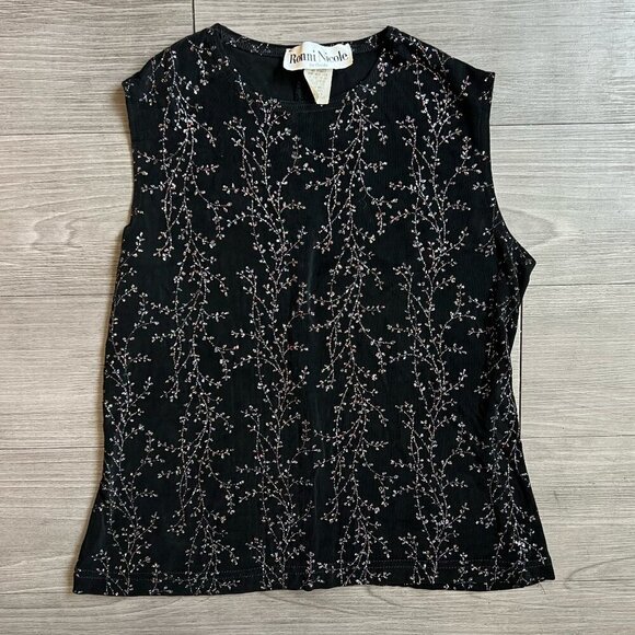 Ronni Nicole Tops - Vtg 90s Ronni Nicole Stretchy Sparkle Glitter Vine Print Tank Top Size M